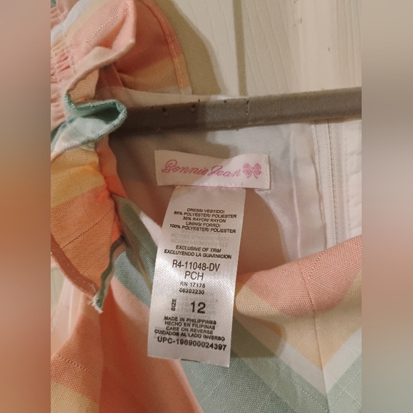 Bonnie Jean Girls strip pastel dress Size 12 - Picture 3 of 3